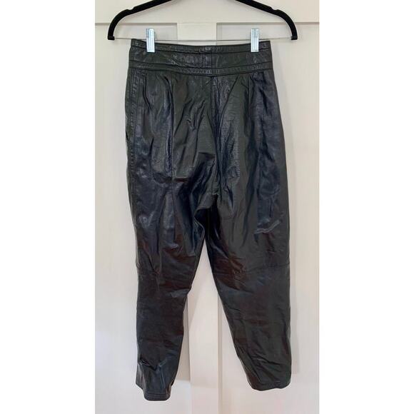 Toffs Leather Pants in Black Size 4P Petite Zip Fly Pleated Tapered Leg Lined - Picture 4 of 5